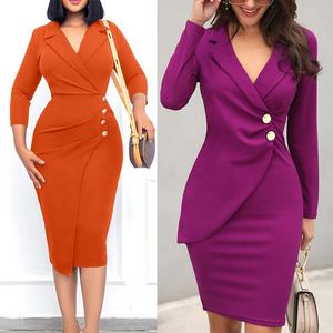 Elegante Business-Kleider, professionelle Kleidung, geraffter langer Blazer, Abschlussballkleid, Büro-Uniform, Business-Kleidung, formelles Kleid - Product Image 1