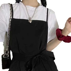 Black Two Piece Set Spaghetti Strap Dress With T Shirt Contrast Color Casual Daily Wear Women Summer 2025 French Style Overall - Product Image 5