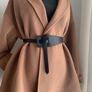 Ceintures larges et longues pour femmes, ceintures simples en cuir PU noir pour robes et manteaux - Product Image 1