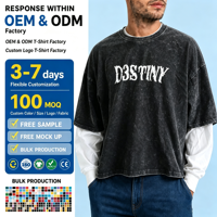 T-shirt noir délavé personnalisé avec impression sérigraphique, deux pièces, manches longues, col rond, streetwear, effet vieilli pour homme