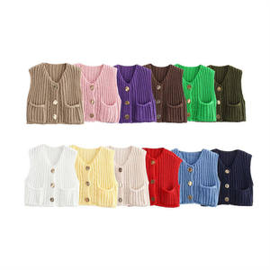 KAR&OT ZA Primavera 2024 Nuovo Gilet Senza Maniche con Collo Tondo, Decorazione con Tasche, Stile Casual Ampio in Maglia Spessa 5802002 - Product Image 1