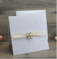 Tùy Chỉnh Ngà Wedding Card Với Màu Hồng Đổ Xô Thiết Kế Đổ Xô Lời Mời Với Trâm Cài - Product Image 3