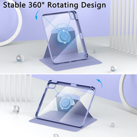Étui transparent en cuir et acrylique rotatif à 360° avec recharge sans fil, fonction veille/réveil automatique et support pour stylet pour iPad (A16) 11e génération 11'' 2025 CE
