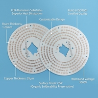 Circuit imprimé LED circulaire personnalisé en aluminium, épaisseur de la plaque de 1,2 mm, feuille de cuivre de 35 μm, personnalisation des fichiers Gerber disponible