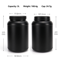Hotsale 2L 3L Noir HDPE Vide Nutrition Complément Conteneur Protéine de Lactosérum Poudre Pot pour Corps Poudre Bonbon avec Étiquette Personnalisée
