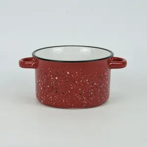 21OZ石器陶瓷汤杯双色白色红色马克杯，带两手柄食品安全定制陶瓷厨具