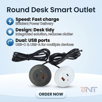 Prise de courant encastrée en plastique pour table, 2 ports USB-A et 1 port USB-C, indice de protection IP44, courant 16A