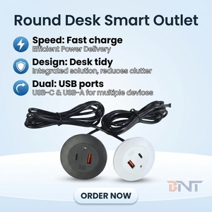 Toma de Corriente Empotrada de Plástico para Mesa con 2 Puertos de Carga USB-A y 1 Puerto USB-C, Clasificación IP44, Corriente de 16A - Product Image 1