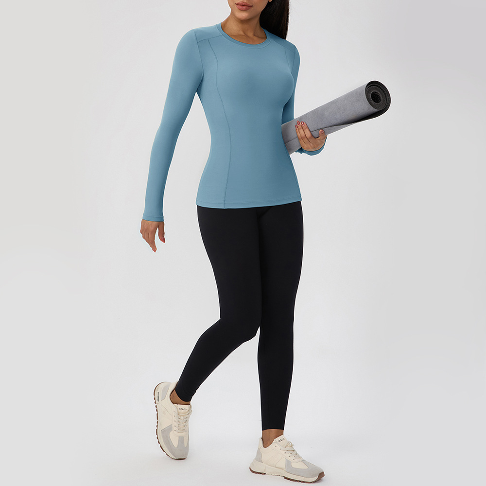 Women's Autumn/Winter Long-Sleeve Tight-Fit Yoga Sports Top Polyamide Highly Elastic Bare-Feel Quick-Drying