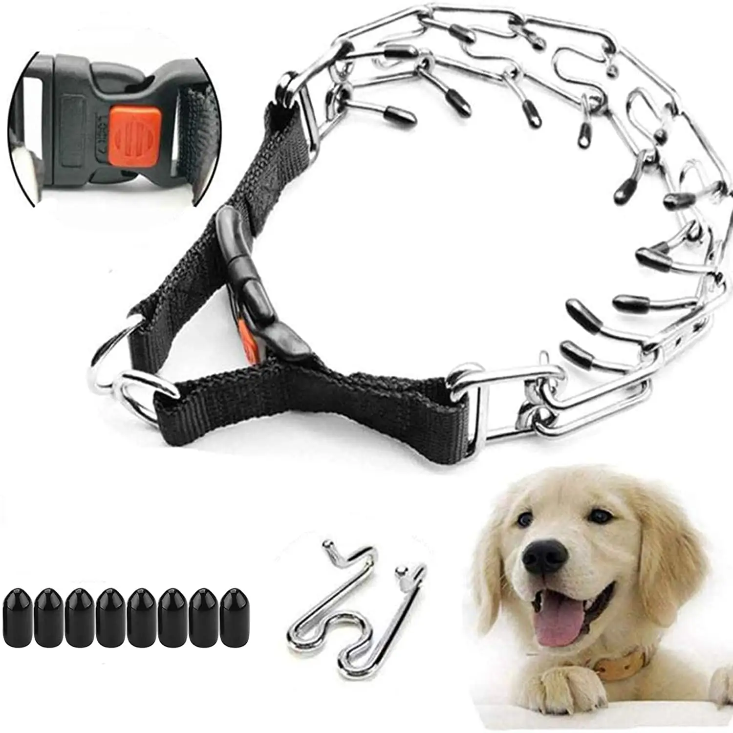 Amazon Hot Sale Dog Prong Pinch Adjustable Dog Training Collar Pinch Pet Choke Collar with Comfort Rubber Tips