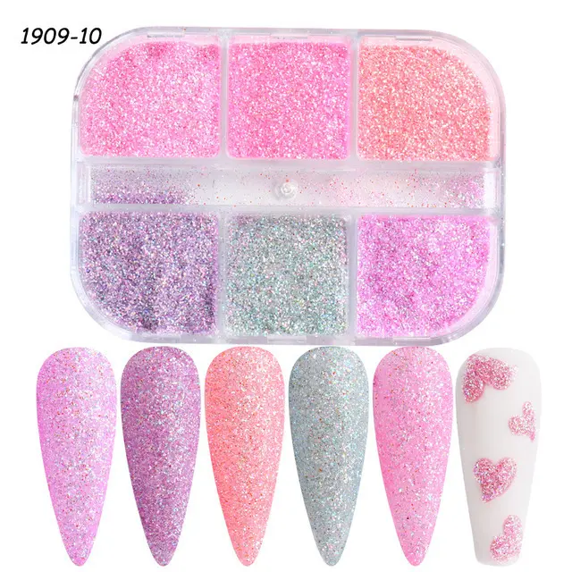 Tırnak şeker tozu holografik tırnak Glitter kazak kum kaplama etkisi mavi pembe Pastel DIY jel lehçe dekorasyon