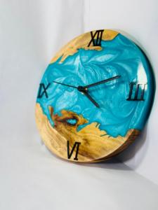 Ocean Blue Resin Wooden Wall <b>Clock</b> Silent Non Ticking Analog Round <b>Clock</b> with Roman Numerals for Living Room Bedroom <b>Office</b> Home - Product Image 2