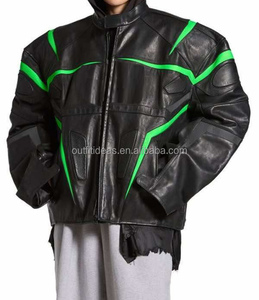 แจ็คเก็ตหนังแท้ 100% มีช่องซิปด้านใน แจ็คเก็ตหนังสไตล์เรซซิ่งสุดหรูสำหรับทุกเพศ  แจ็คเก็ตหนังสไตล์วินเทจสำหรับผู้ชาย แจ็คเก็ตไบค์เกอร์ทรงโอเวอร์ไซส์ - Product Image 5