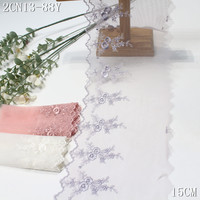 Bordure en dentelle de tulle brodée florale blanche de 15 cm, dentelle festonnée pour la production et la décoration de vêtements, robes et poignets de manches