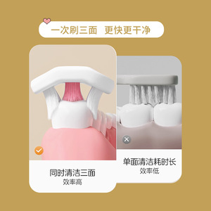 Brosse à dents 3D à trois faces pour enfants, poils doux, rose, format voyage, emballée individuellement pour le nettoyage des dents de bébé - Product Image 4