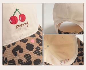 Casquette de baseball en coton à visière imprimée léopard bicolore avec broderie de lettres 'cherry' style dessin animé et broderie cerise, style streetwear décontracté - Product Image 5