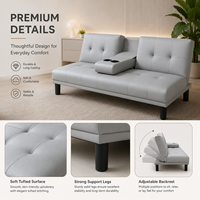 Modernes Luxus-Schlafsofa Graues Leder Mehrere Positionen Getränkehalter 2-in-1 Platzsparende Wohnmöbel