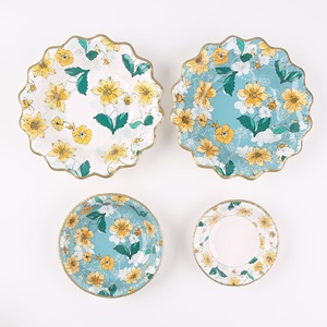 Siêu Thị Độc Quyền Chất Lượng Cao Nhật Bản Hàn Quốc Phong Cách Bộ Đồ Ăn Dùng Một Lần 5789Inch Trắng Lá Vàng Giấy Tấm Đặt Bên - Product Image 3