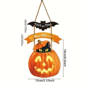 Decorazione da appendere per Halloween all'ingrosso: cartello gatto nero, pipistrello, Trick or Treat, in legno, per porta o parete, per feste e casa - Product Image 4