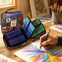 H&B – Lot de 180 crayons de couleur professionnels à base d'huile, mine souple, pour dessin et croquis, avec étui zippé, pour artistes – Vente en gros