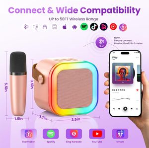 Mini machine karaoké pour enfants - Haut-parleur portable sans fil 5W avec portée de 10m, jouet éducatif pour les enfants de 5 à 15 ans, mini machine karaoké unisexe - Product Image 5