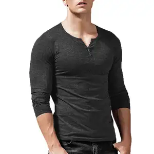 Camiseta ajustada informal Henley para hombre, ropa muscular de manga corta para gimnasio, venta al por mayor