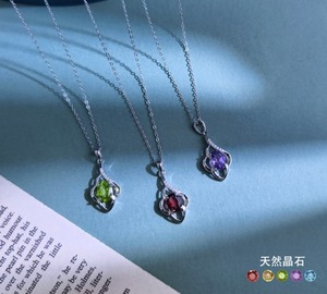 9 Collares Minimalistas con Colgante de Trébol de Cuatro Hojas, Plata 925, Amatista Natural de Corte Ovalado de 6*8mm, Joyería de Piedra Natural - Product Image 2