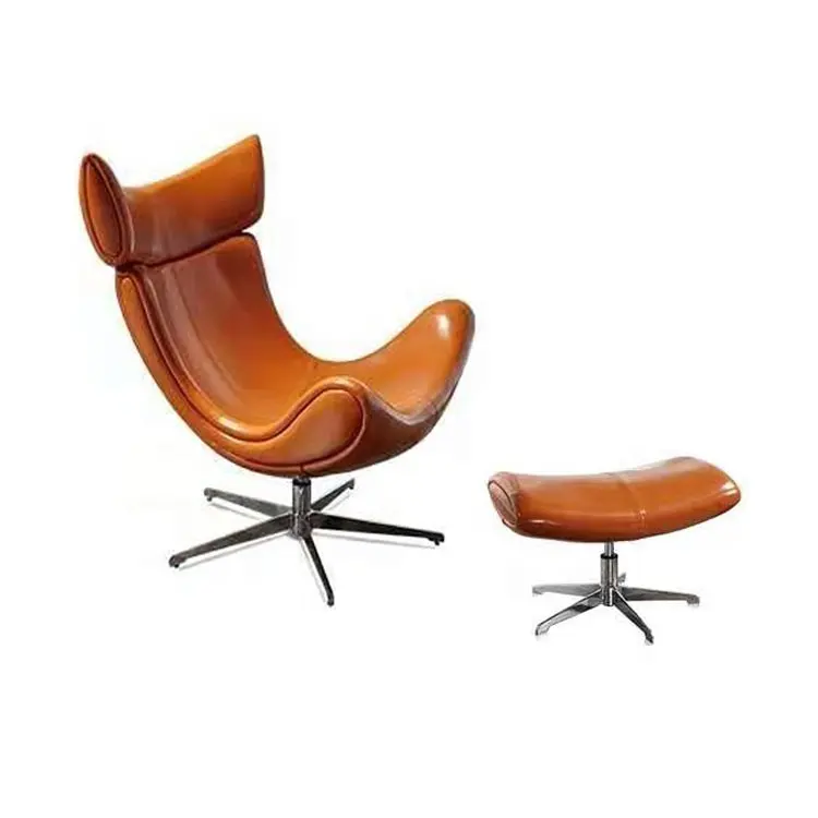 Chaise pivotante Orange gingembre pour le salon, ensemble de meubles modernes de luxe, avec bras en cuir