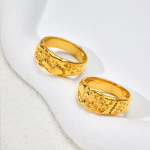 Bagues en acier inoxydable 316L plaqué or PVD 14k 18k de bonne qualité, résistantes à l'eau et inaltérables, style Nugget pour femmes - Product Image 1