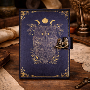 Diario de Cuero con Estampado de Búho, Tapa Dura Azul, Libro Mágico, Diario de Mago, Encuadernación Cosida, Diario Personalizado, Regalo - Product Image 6