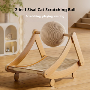 Griffoir vertical classique moderne pour chat avec lit pour chat, en sisal, bois et lin – Chaise longue durable et écologique pour animaux de compagnie - Product Image 4