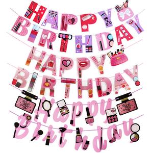 Pintalabios <span class=keywords><strong>de</strong></span> <span class=keywords><strong>maquillaje</strong></span>, banderines para fiesta <span class=keywords><strong>de</strong></span> feliz cumpleaños, decoración <span class=keywords><strong>de</strong></span> guirnaldas con bandera colgante DIY - Product Image 1