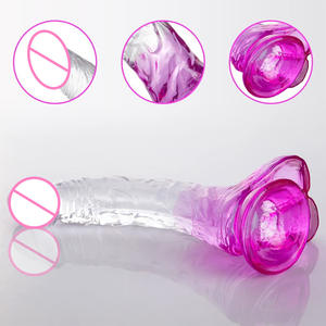 Jouets sexuels <span class=keywords><strong>Gode</strong></span> pour femmes <span class=keywords><strong>Gode</strong></span> réaliste en gelée de cristal bicolore avec ventouse - Product Image 1