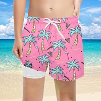 Celana Pendek Pantai Cepat Kering dengan Logo Custom, Tali Serut, 90% Polyester 10% Spandex, Celana Renang Anak Laki-laki, Celana Pendek Tenun Lapis Ganda