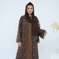 Abaya de luxe Mexizo pour femmes, élégante, avec des perles florales, ensemble de 3 pièces, abaya pour le Ramadan, l'Aïd, robe longue islamique modeste pour les musulmanes