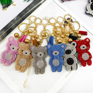 TG-2670 Cartoon Teddy Bear Pattern Crystal <b>Leather</b> Keychain 3D Shape Luxury Designer Cute Gift for Children Rhinestone Bling - Product Image 1