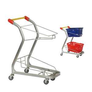 सुपर मार्केट शॉपिंग के लिए दो बास्केट के साथ जस्ता हुआ धातु की अनफोल्डिंग टोकरी ट्रॉली - Product Image 1