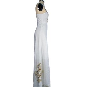 Nuevo Vestido de Verano Blanco con Cuello en V, Bordado Metálico, Color Sólido, de Algodón y Lino, Sin Mangas - Product Image 5