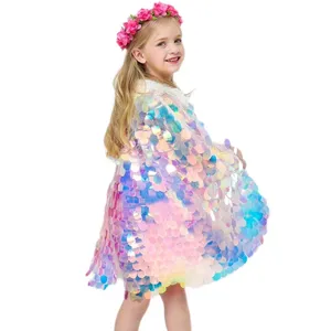 Special Shinny Clothes Mermaid Scale Glitter Cloak Dazzling Walk Show Birthday Children Clothing