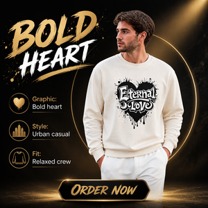Men's Winter Cotton Crewneck Sweatshirt Heart Graphic Long Sleeve Casual Pullover Custom Print - Product Image 6