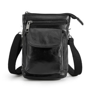 Tiding-Bolso pequeño de cuero genuino para hombre, bandolera pequeña de cuero genuino negro para hombro, cinturón de cintura para teléfono móvil - Product Image 1
