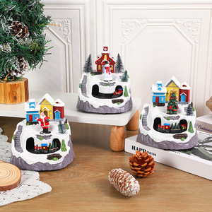 Boîte à musique <span class=keywords><strong>de</strong></span> Noël en résine lumineuse avec maison miniature rotative et mécanisme musical, ornement décoratif cadeau - Product Image 4