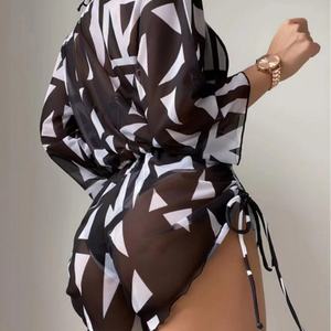 Vente en gros de maillots de bain pour femmes de haute qualité, style européen et américain, ensemble sexy avec jupe courte à nouer à la taille - Product Image 3