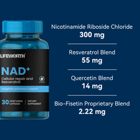 Complexe NAD+ avec Resvératrol et Quercétine en Capsules - Formule de Soutien à la Vitalité et à la Nutrition Cellulaire pour Adultes, Marque Privée