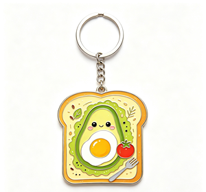 Lindo llavero metálico esmaltado con diseño de aguacate, huevo y tostada, colgante de comida, regalo - Product Image 2