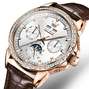 Pour OLEVS 6695 <span class=keywords><strong>montre</strong></span> mécanique automatique de luxe pour hommes étanche Phase de lune conception plongeur mode affaires robe Style cuir - Product Image 1