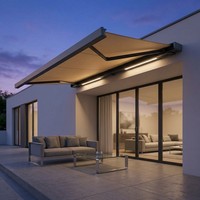 Auvent rétractable de luxe résistant au vent, à cassette intégrale, motorisé, avec bras pliables, éclairage LED, télécommande électrique, pour balcon, protection contre la pluie, terrasse