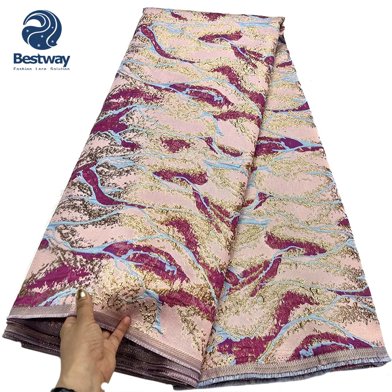 Bestway Yarn Artistic Paint Jacquard Garments African Metal Brocade Lace Fabric 100% Polyester Sustainable Ready Stock Fabric