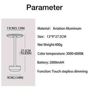 Lampe de table portable en aluminium rechargeable par USB, à LED, avec barre tactile, pour la décoration moderne des hôtels et restaurants (vente en gros) - Product Image 6