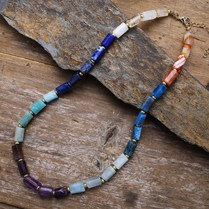 Natural Stone Crystal 7 Color Hexagon Column <b>Necklace</b> Unisex Everyday Wear - Product Image 2